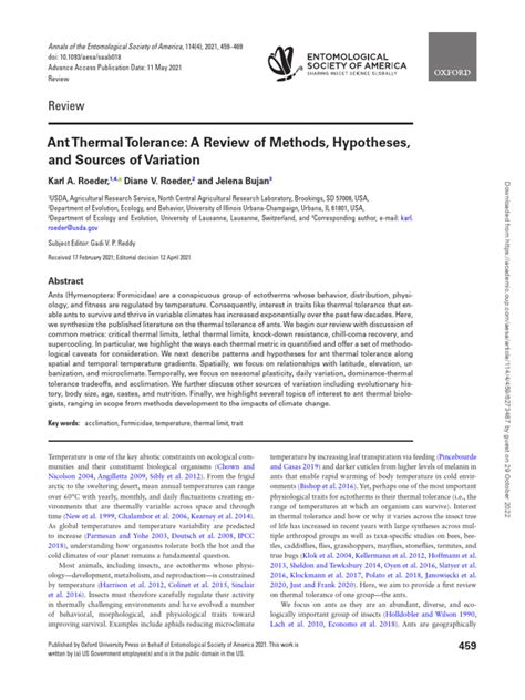Ant Thermal Tolerance: A Review of Methods, .